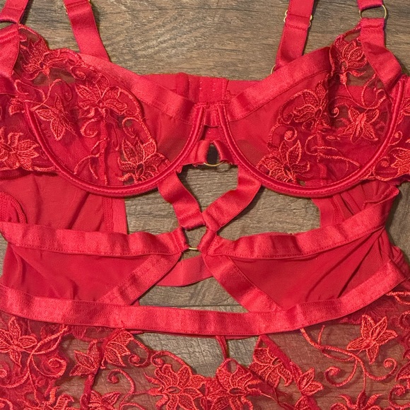 Oh La La Cheri Red Lace Bodysuit - Picture 2 of 5